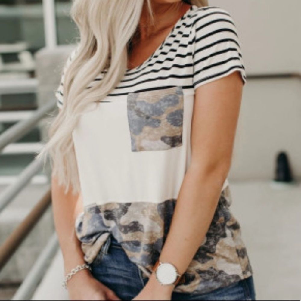 Camo Colorblock Pocket Tee - Picture 2 of 7